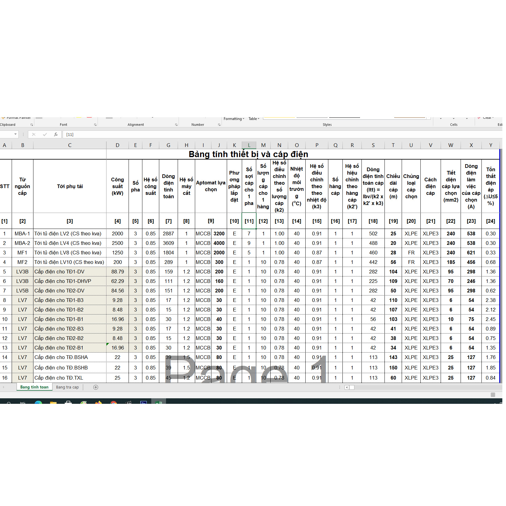 Bảng tính Excel tự động tính toán MCCB và cáp điện phục vụ dân chuyên thiết kế điện