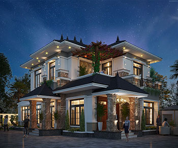 Biệt thự mái nhật 2 tầng kích thước 8x13.5m
