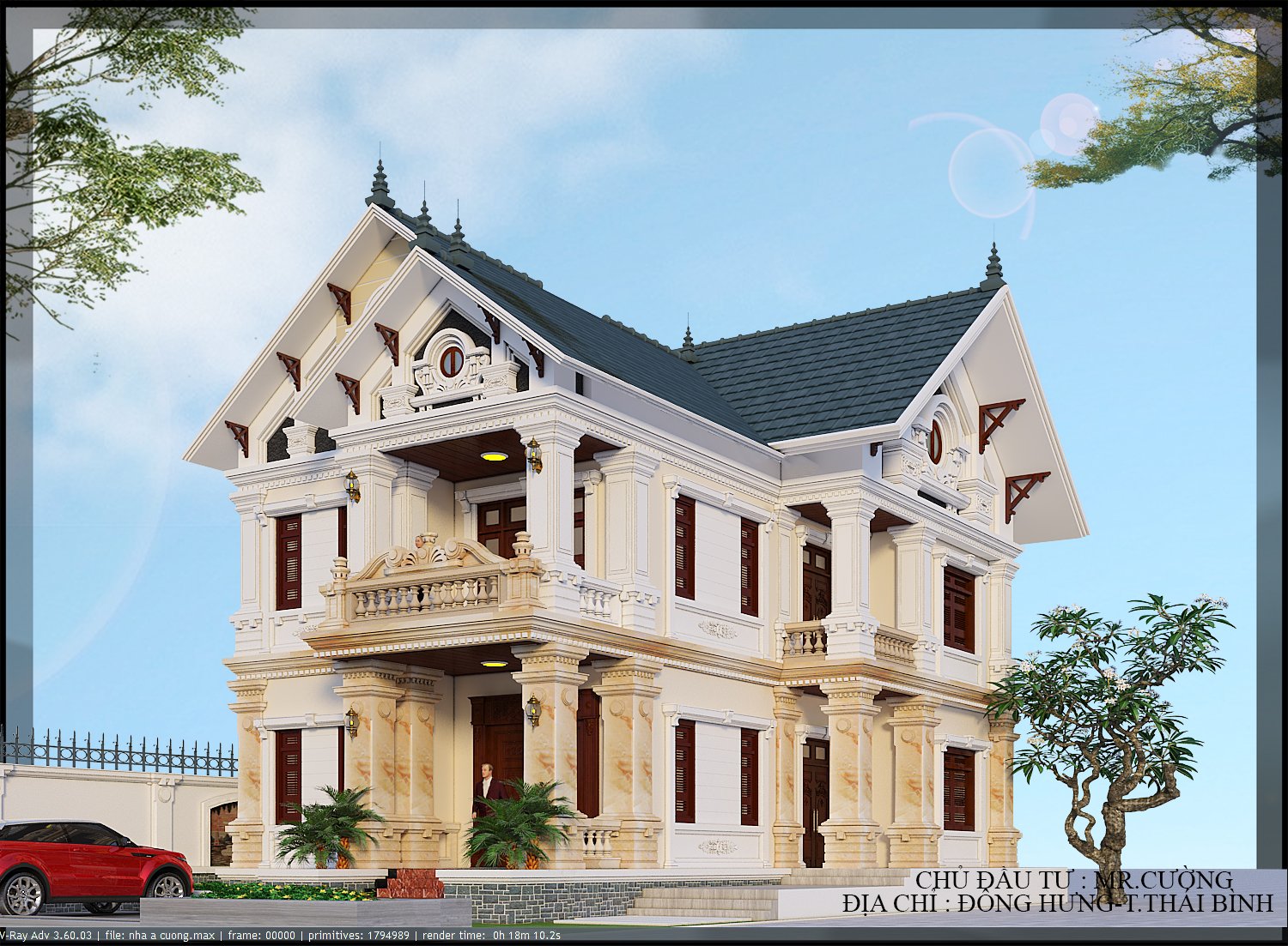 HSKTTC full các bộ môn kiến trúc,kết cấu,điện nước và ảnh 3d kiến trúc biệt thự mái thái 2 tầng
