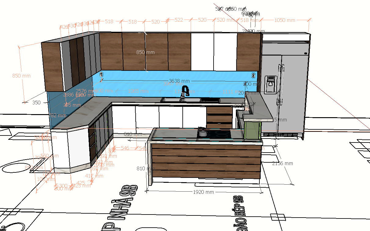 Triển khai bếp, quầy đảo bếp (Sketchup)