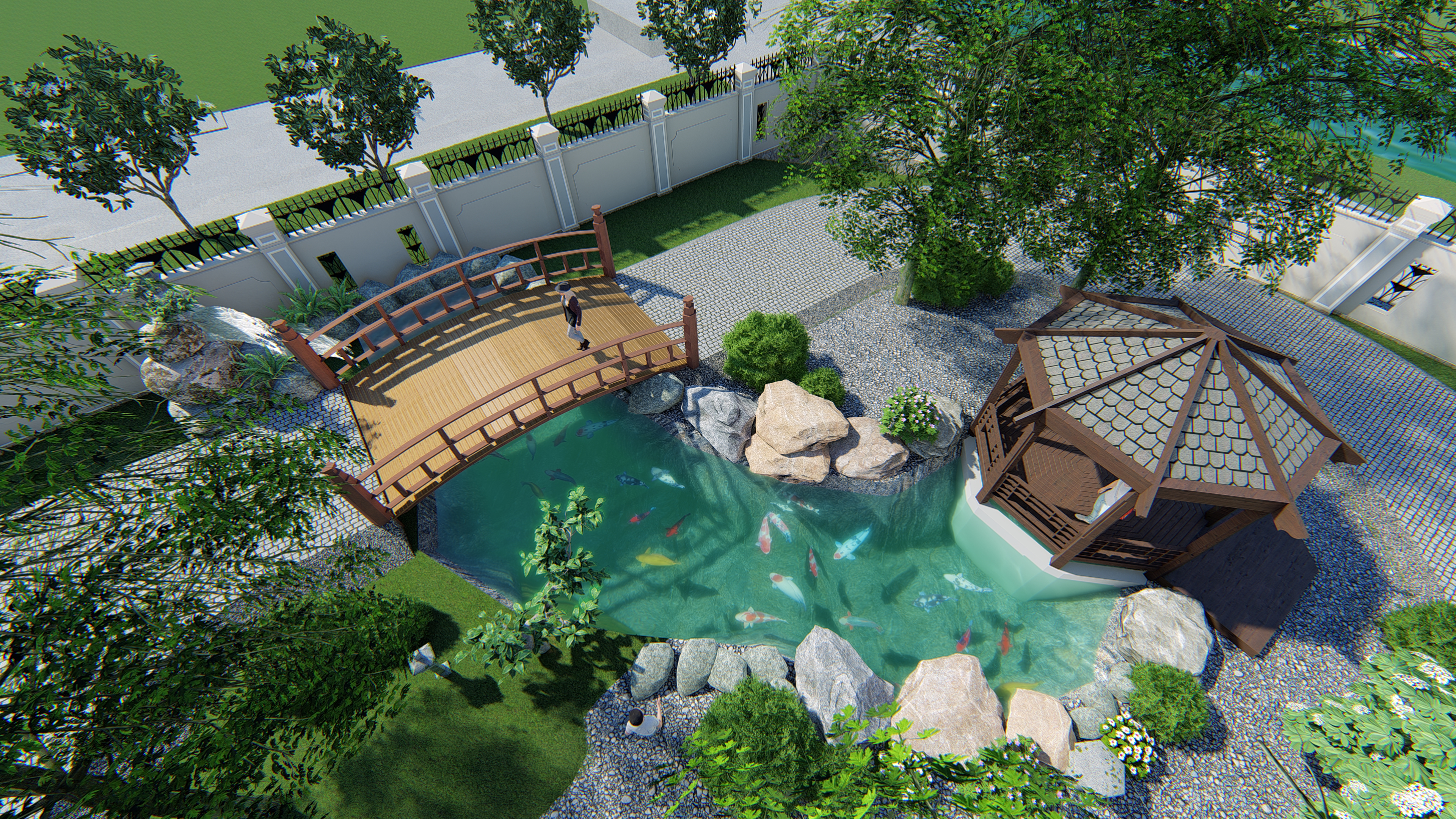 Sketchup + cad hồ cá Koi