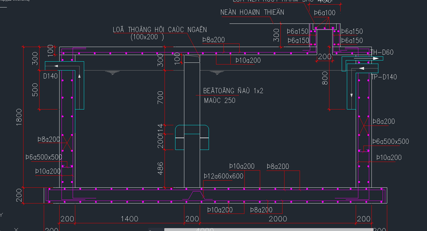 Chi tiết cad bể tự hoại, chi tiết bể phốt 3 ngăn