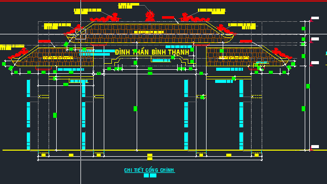 Bản vẽ Đình Bình Thạnh 25.5x12.2m và các hạng mục phụ trợ (Trọn bộ kiến trúc + kết cấu)