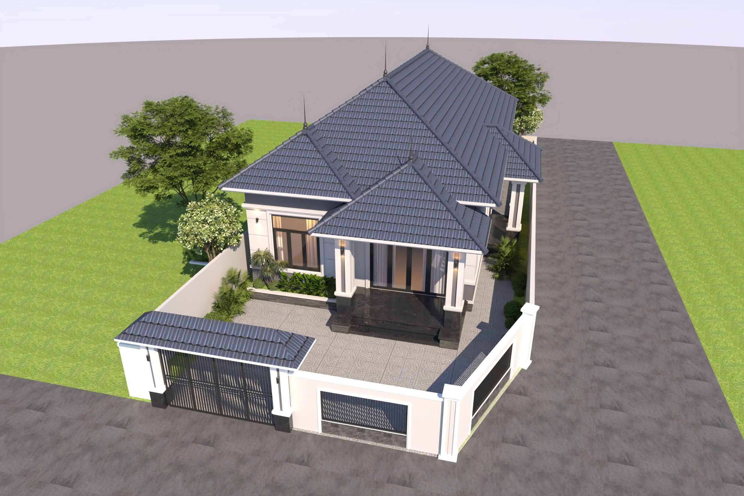 Nhà mái nhật hiện đại 1 tầng kích thước 9x17.5m đầy đủ file kiến trúc, kết cấu, điện nước, phối cảnh